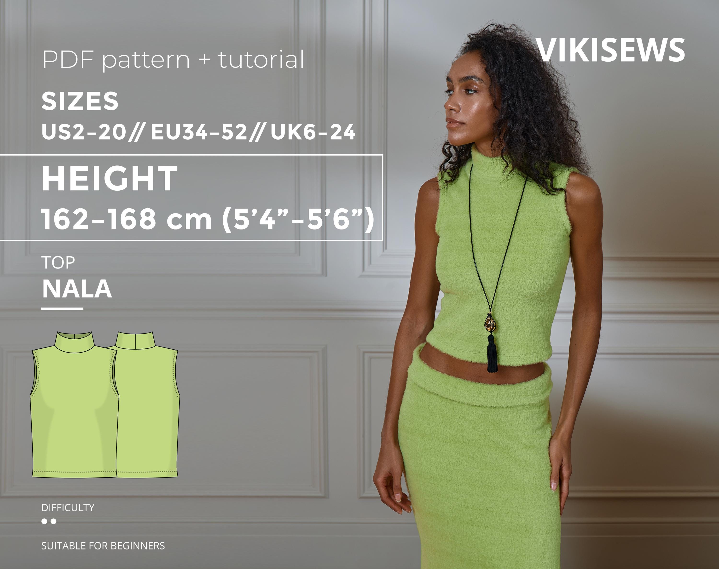 Nala Top Beginner Sewing Pattern With Tutorial EU34-52 US 2-20 Height ...