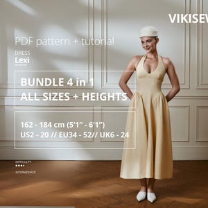Lexi dress pdf sewing pattern bundle eu 34-52 height 154-184cm| dress sewing pattern halter dress with open back & gathered skirt pdf bundle