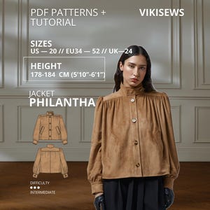Philantha Jacke Schnittmuster PDF Designer Statement Jacke Taillierte Jacke Schnittmuster Fortgeschrittene Schnittmuster Damen Körpergröße 178-184 cm