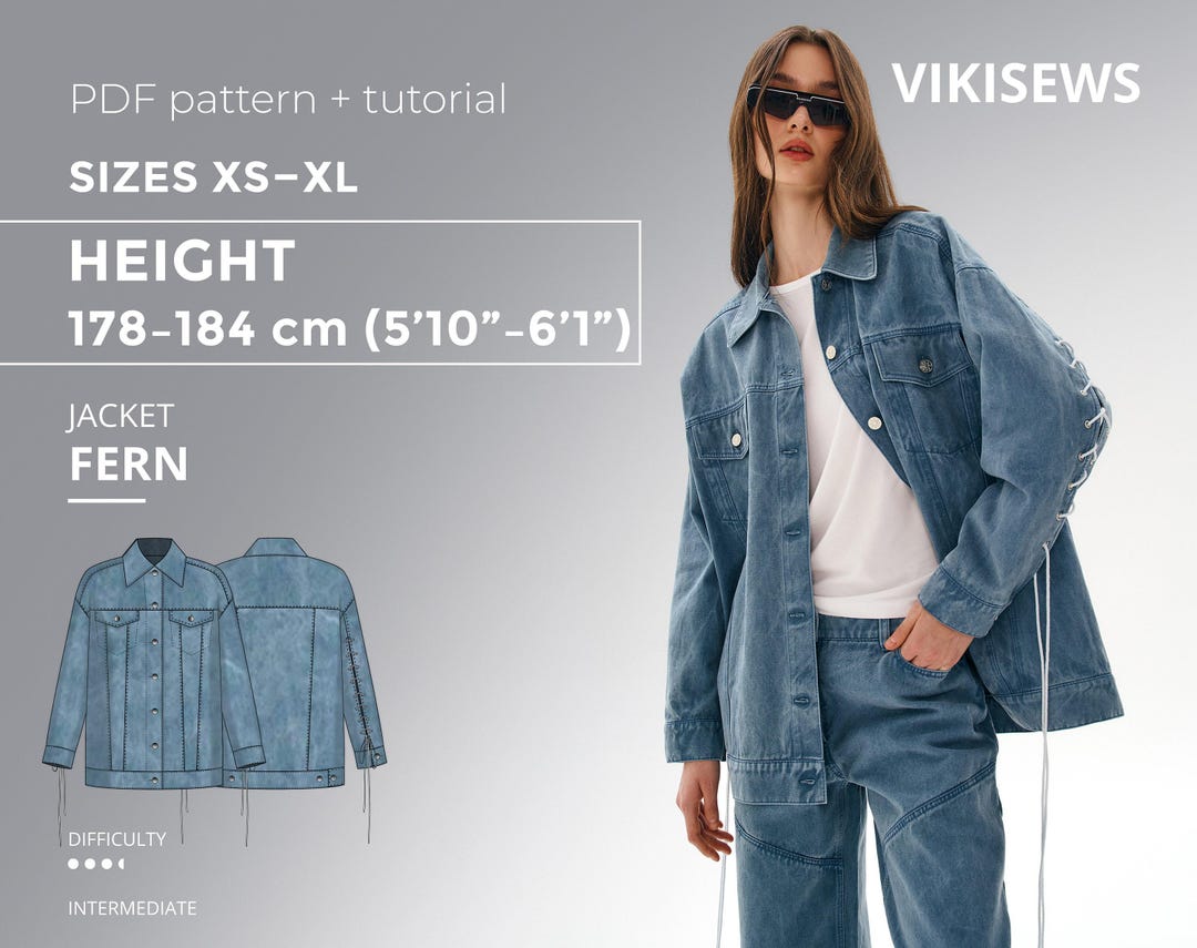 Jenner Jacket Pattern Fern Denim Jacket Digital Pattern PDF Sewing Pattern With Tutorial ...