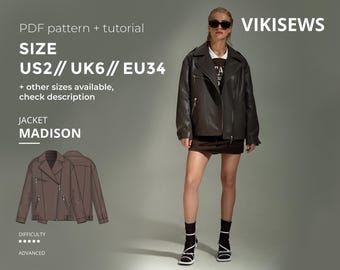 Madison leather jacket pattern with pdf tutorial US 2 UK 6 EU 34