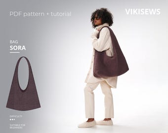 Sora Hobo Bag Sewing Pattern PDF: Oversized Shoulder Bag with Zipper Pocket