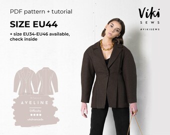 Blazer met geaccentueerde taille pdf-naaipatroon Aveline\Size US12 UK16 EU44, oversized jas met verlaagde schouders, naaipatroon damesblazer