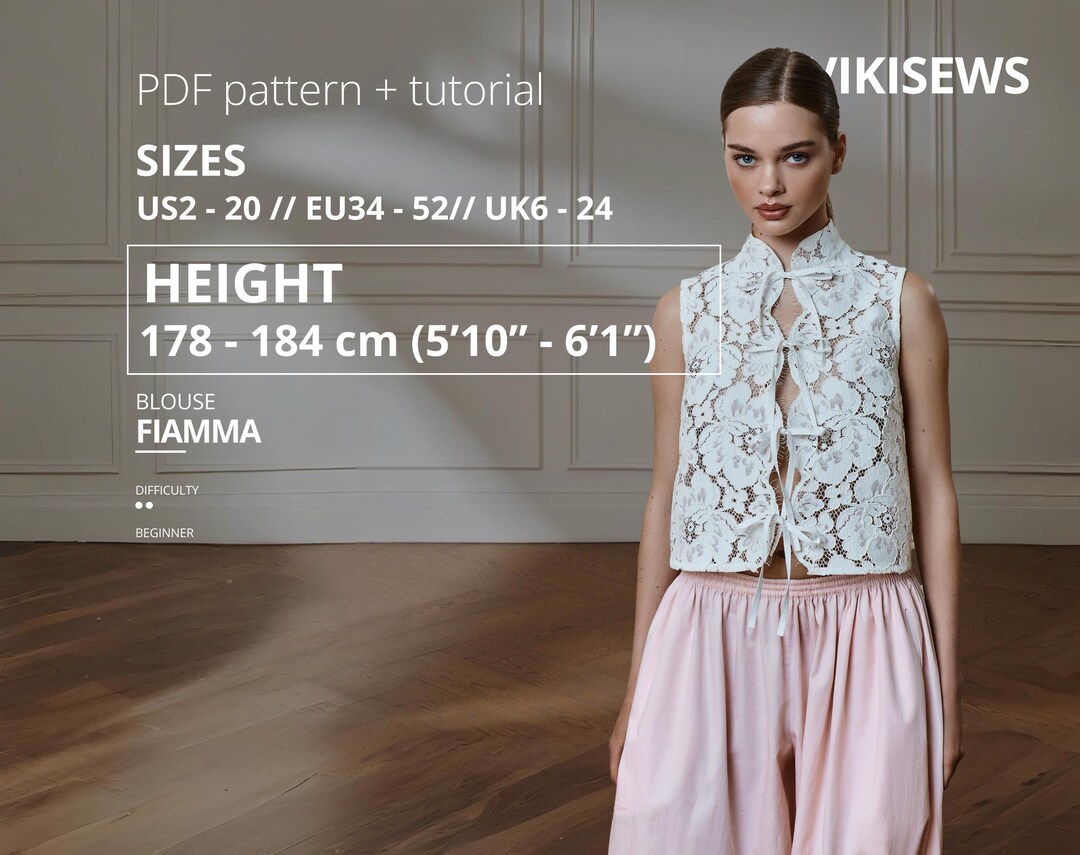 Fiamma Lace Blouse Sewing Pattern PDF | Tie Front Top Pattern Sheer ...