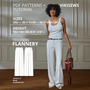Flannery Sewing Pattern Printable Height 162-168cm | Straight Leg Trousers Sewing Pattern PDF Tailored Pants Pattern Fly Front Pants Pattern