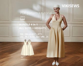 Patrón de costura para vestido Lexi (PDF, talla EU 34-52, altura 154-184 cm)