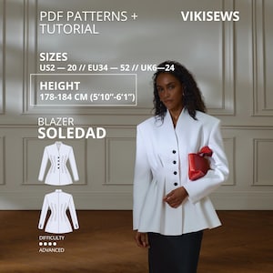 Soledad Blazer Sewing Pattern EU 34–52 | Digital Blazer Pattern Waistcoat Sewing Pattern Women Blazer Pattern Height 178–184 cm