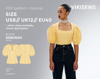 Deborah Bluse mit Puffärmeln Schnittmuster und Anleitung Gr 40