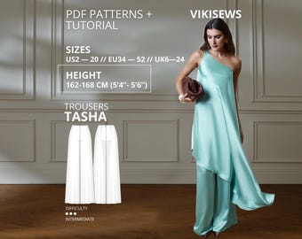 Tasha Trousers PDF Sewing Pattern Height 162-168cm| Pants Sewing Pattern Flared Leg Trousers Back Zip Pants PDF Sewing Guide Digital Pattern