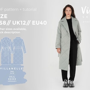 Villanelle Quilted coat sewing pattern with tutorial size US 8 UK 12 EU 40