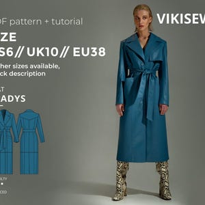 Patrón de abrigo Gladys con tutorial en PDF talla US 6 UK 10 EU 38