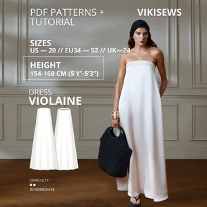 strapless maxi dress sewing pattern | Scalloped Dress | Coquette Maxi Dress | Capsule Wardrobe Pattern | A Line Dress Pattern | INSTANT DOWNLOAD Strapless Maxi Dress Pdf Pattern