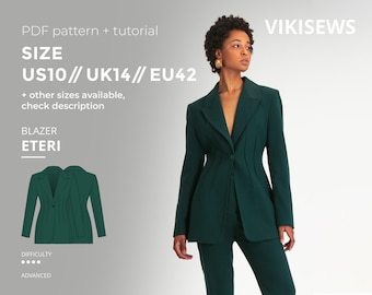 Eteri classic tailored blazer pattern with pdf tutorial size US 10 UK 14 EU 42