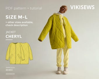 シェリルのオーバーサイズキルティングジャケットのパターン（PDF