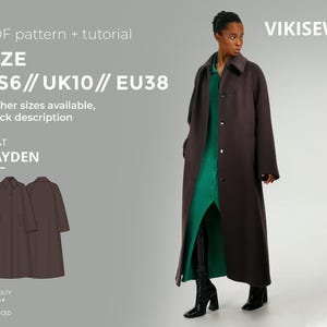Hayden coat digital pattern pdf sewing pattern with tutorial size US 6 UK 10 EU 38