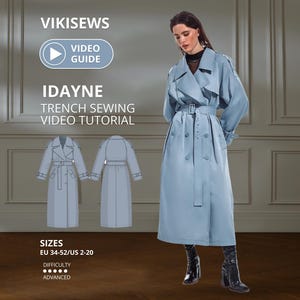 Idayne Trench Coat Sewing Pattern & Video Course PDF Women's Trench Coat Tutorial Tailored Coat Pattern Advanced Sewing Project Trench Coat
