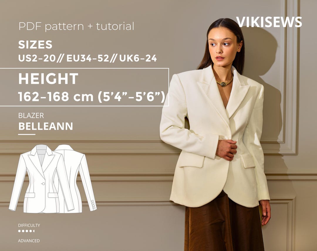 Bellean Blazer Sewing Pattern PDF | Women’s Semi-fitted Lined Blazer ...