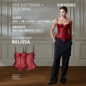Belissa Corset Pattern 162-168 Height US Sizes 2-20 Pattern, Renaissance Corset Sewing Pattern with Tutorial Corset Top Pattern Sewing PDF
