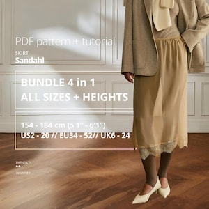 Sandahl Slip Skirt Sewing Pattern Bundle PDF | Lace Skirt Pattern Lingerie Style Midi Skirt EU 34–52 Feminine Skirt Pattern Height 154-184cm