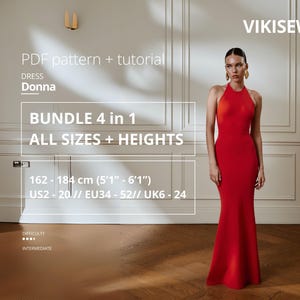 Donna dress pdf sewing pattern bundle  eu 34-52 height 154-184cm dress sewing pattern back cutout knit dress ankle-length fit dress bundle