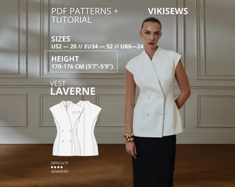 Laverne Vest Sewing Pattern with Tutorial Size XXS-XXL Classic Jacket Pattern Kimono Pattern Height 170-176cm