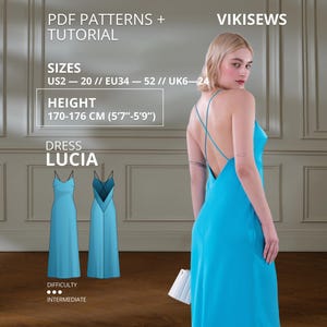 Lucia Dress US size 2 - 20 pdf  Sewing Pattern with Tutorial (170-176 height) Beach Dress Summer Dress DIY Pattern Sewing Tutorial