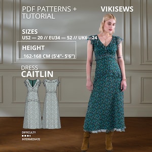 Caitlin dress 162-168 height US size 2 - 20 sewing pattern with tutorial