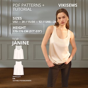Janine Top Sewing Pattern PDF | Simple Fitted Blouse | Round Neck Top Pattern | Wardrobe Basic | EU 34–52 Height 170-176cm