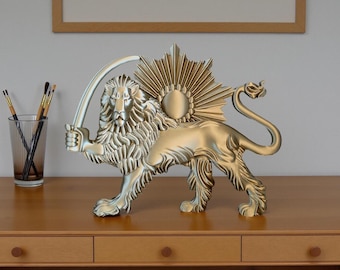 Escultura única del león persa Shiro Khorshid - Pieza de arte de la era Pahlavi