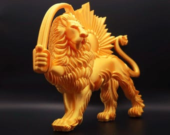 Unique Persian Lion Shiro Khorshid Sculpture - Pahlavi Era Art Piece