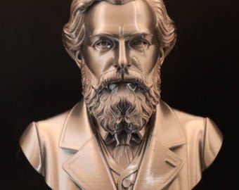 Busto de Fiódor Dostoyevski: estatua de literatura rusa impresa en 3D de alta resolución para escritores y amantes de la lectura.