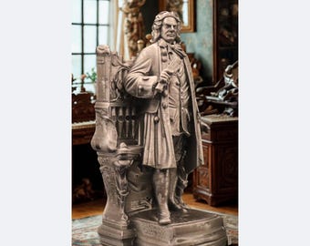 Busto de Johann Sebastian Bach – Impresión 3D PLA+ de seda plateada, decoración barroca