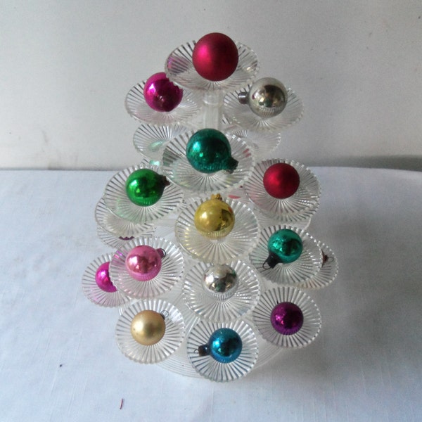 Vintage Ornament Display Tiered Tree Clear Plastic Cupcake Stand Christmas