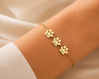 Gepersonaliseerde armband met pootafdruk, gepersonaliseerde armband met naam van huisdier, minimalistische sieraden met honden- of kattenpootafdruk, cadeau