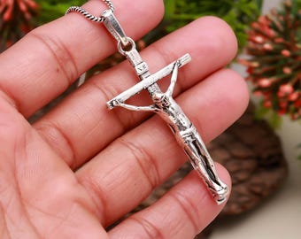 Jesus Cross Crucifix Pendant Necklace – Silver Plated Christian Faith Jewelry, Catholic Pendant |