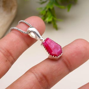 925 Sterling Silver Natural Ruby Pendant Necklace, Handmade Ruby Gemstone Jewelry |