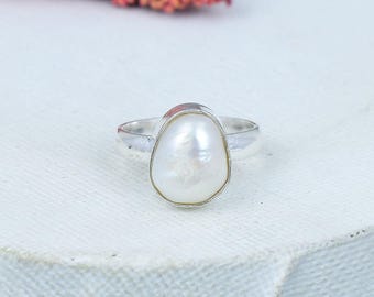 Anillo de perla barroca natural en plata de ley 925, joyería bohemia con estilo, regalo para ella.