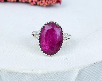 925 sterlingzilveren ring rode robijn edelsteen, juli geboortesteen sieraden, handgemaakt romantisch cadeau |