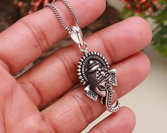 Collana con ciondolo in argento sterling 925 Lord Ganesha / Ciondolo del dio indù Ganesh /