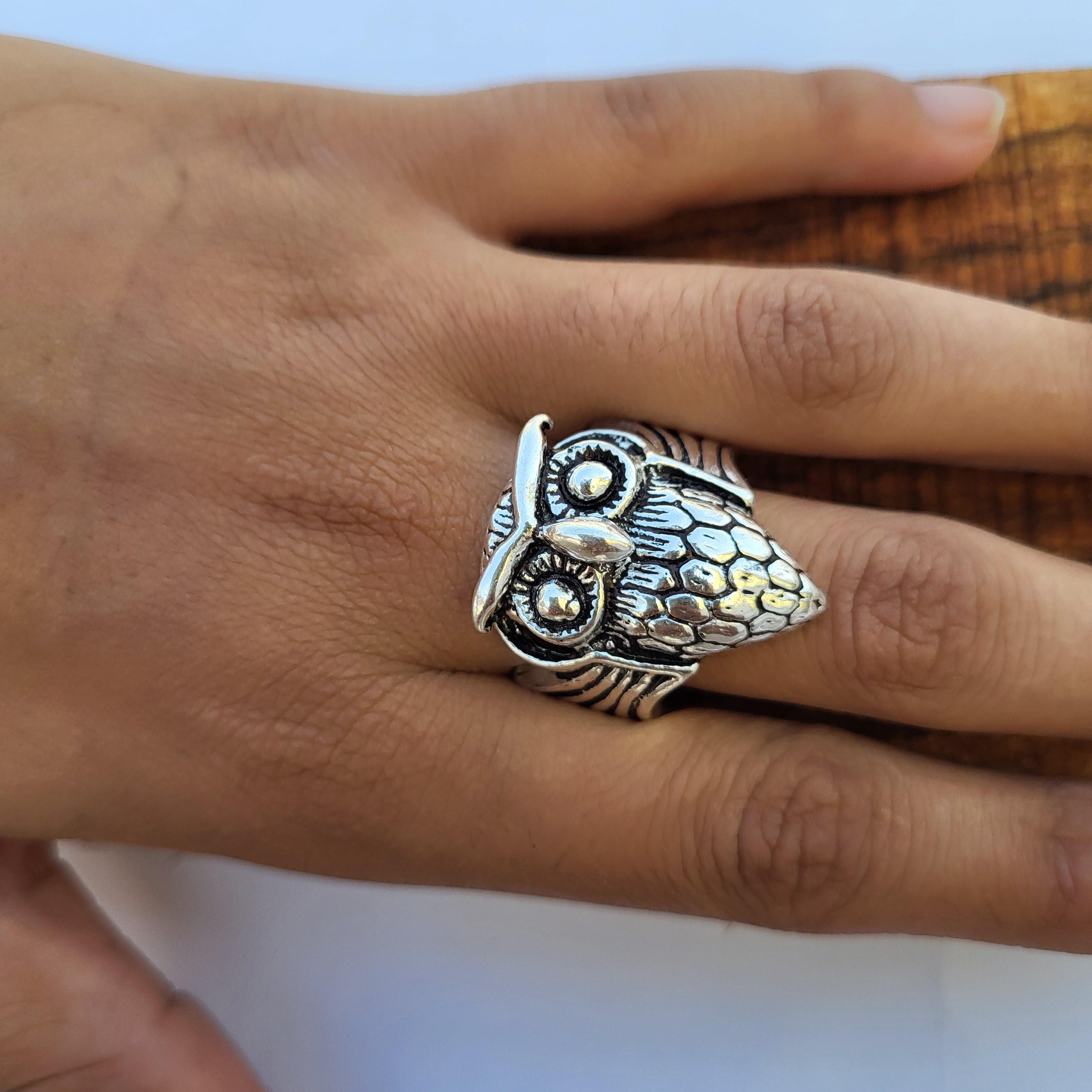 Vintage Sterling Silver Owl Ring &ndash; Adjustable Boho Animal Jewelry
