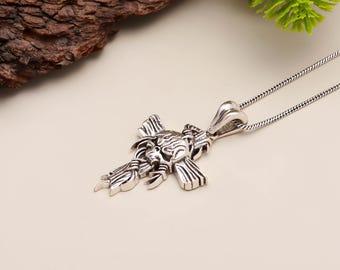Silver Plated Skull Cross Pendant Necklace | Gothic Punk Biker Jewelry