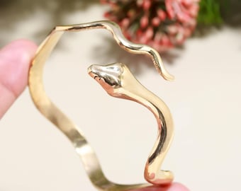 18K Gold Plated Snake Cuff Bracelet | Adjustable Serpent Bangle | Minimal Gold Snake Bracelet |