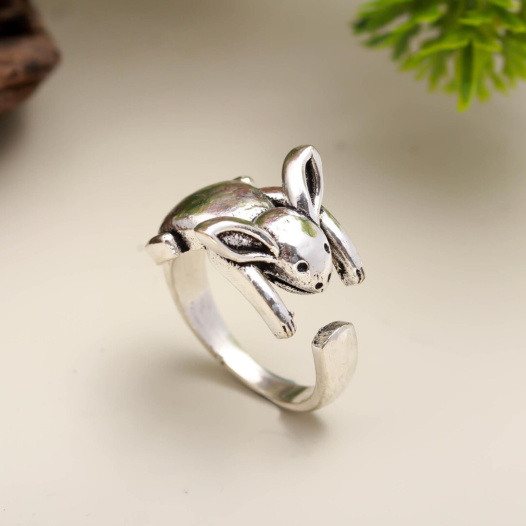 925 Sterling Silver Rabbit Ring – Adjustable Bunny Animal Ring | Cute ...