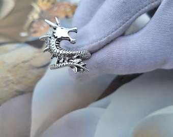 Sterling Silver Dragon Ring | Adjustable Gothic Medieval Jewelry