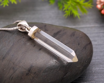 Sterling Silver Crystal Quartz Pendant: Artisan Boho Healing Jewelry