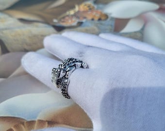 Adjustable Sterling Silver Lizard Ring | Reptile Statement Jewelry