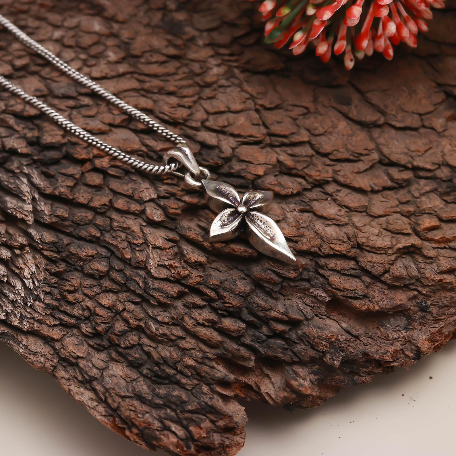 925 Sterling Silver Floral Cross Pendant Necklace | Blossom Flower ...