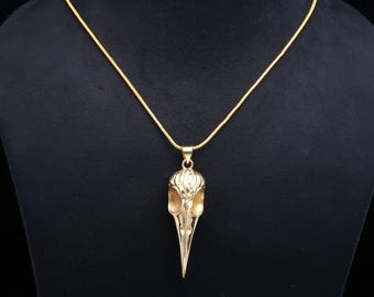 18K Gold Plated Raven Skull Necklace • Viking Gothic Statement Pendant