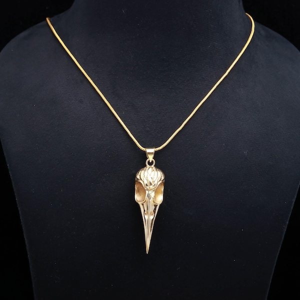 18K vergulde raaf-schedelketting • Viking Gothic-statementhanger