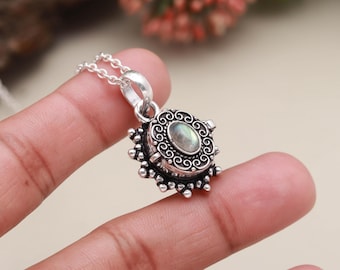 Collier avec pendentif boîte à pilules en labradorite en argent sterling 925 | Collier de pierres précieuses bohème fait main |